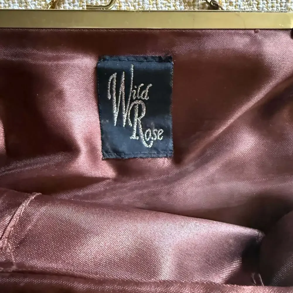 Wild Rose Vintage Bronze Pleated Satin Evening Clutch with Gold Chain Strap